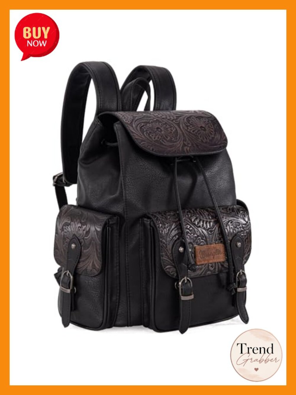 Wrangler Western Backpack Purse Floral Tooled Travel Bag Adjustable Straps